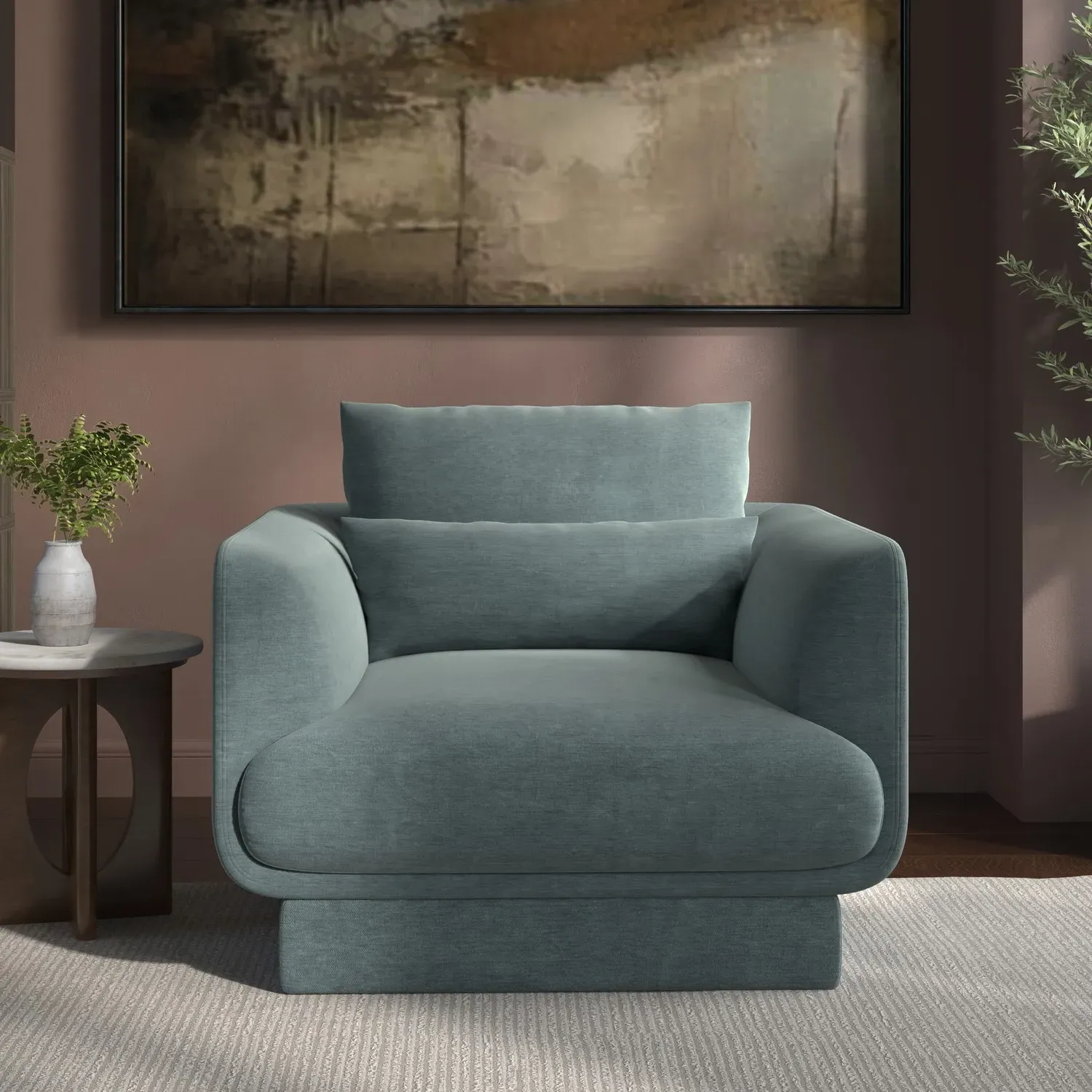 Armchair with Cushion - Blue, Chenille