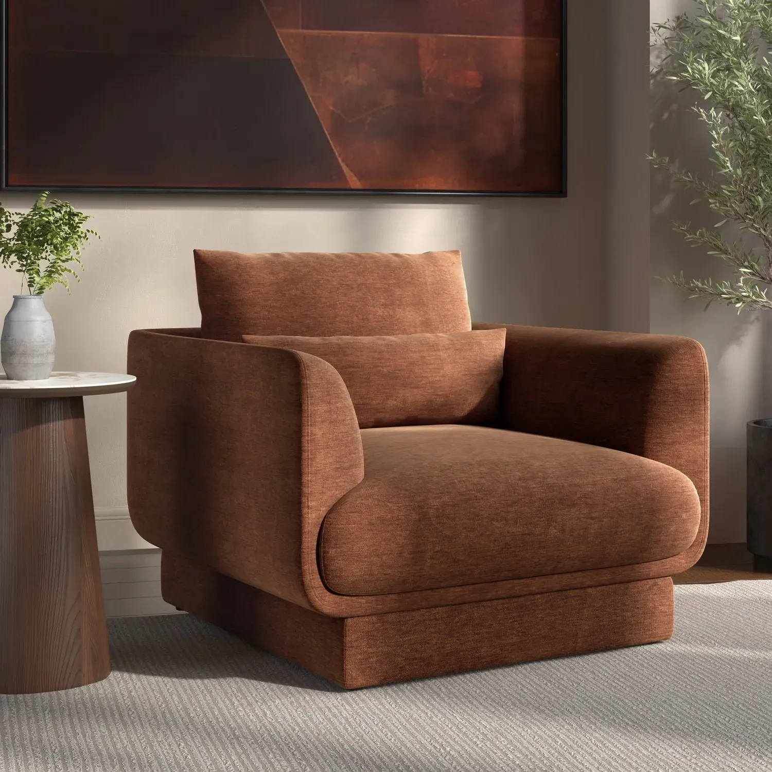 Armchair with Cushion - Brown, Chenille