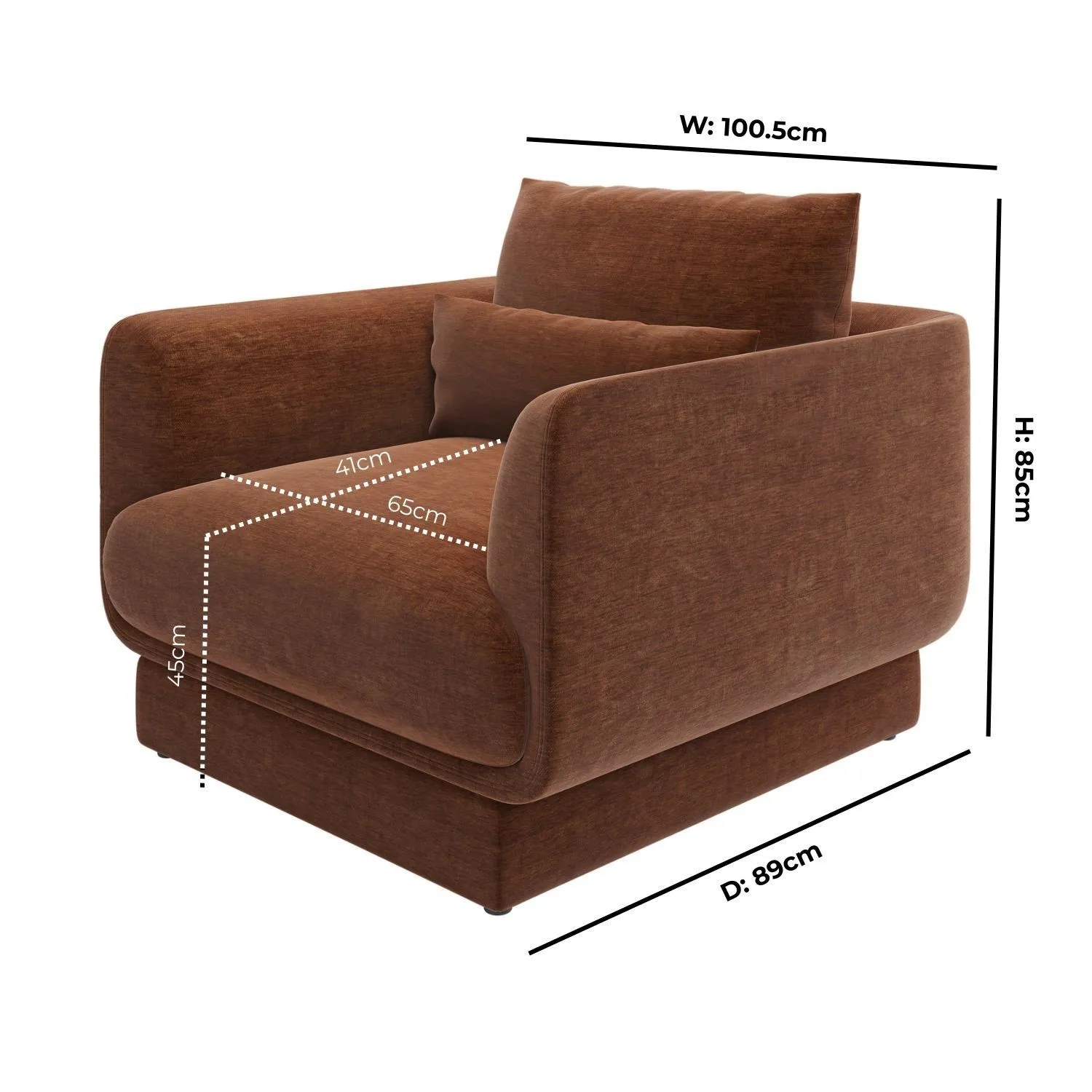 Armchair with Cushion - Brown, Chenille