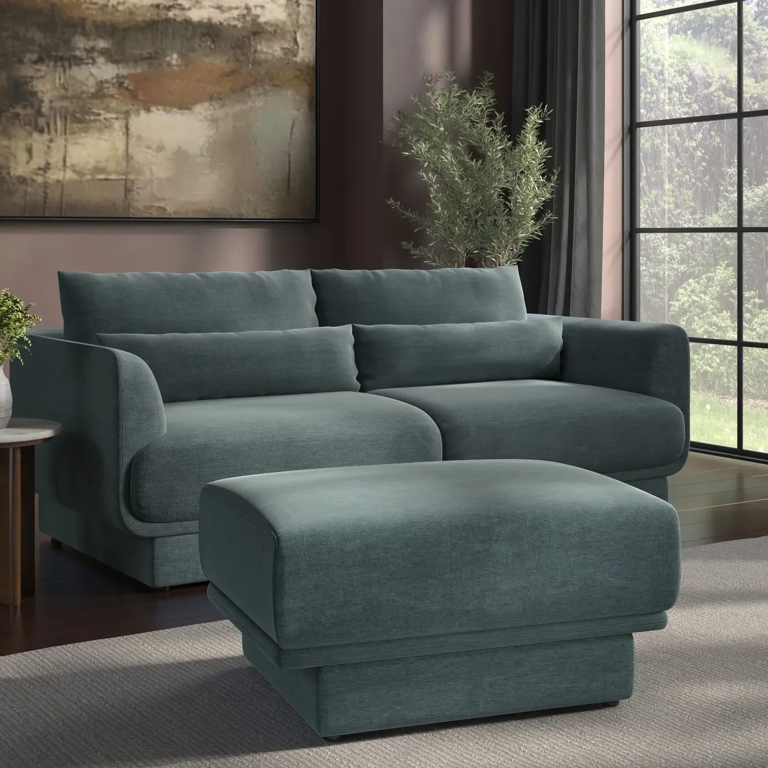 Footstool with Storage - Blue, Chenille