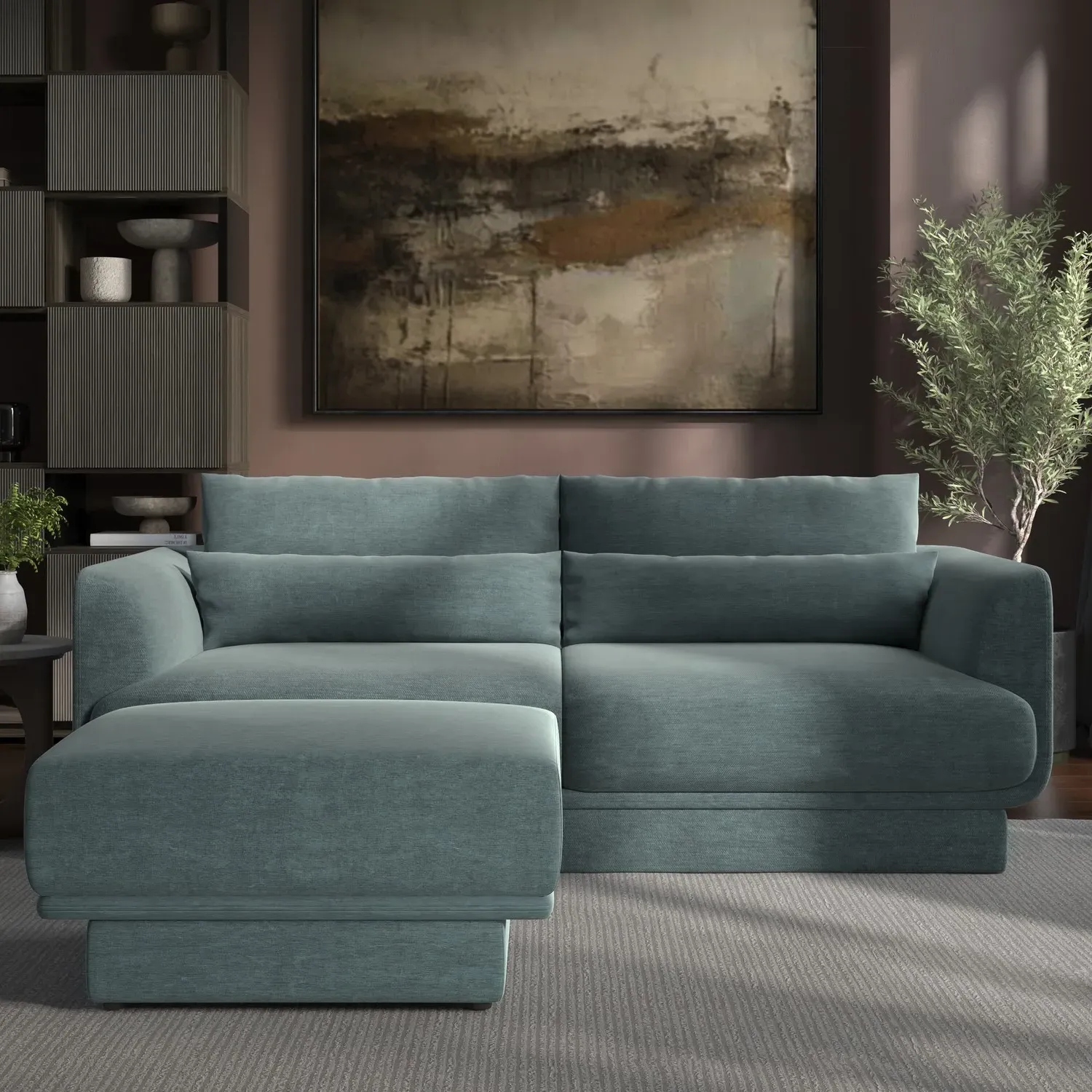 Footstool with Storage - Blue, Chenille