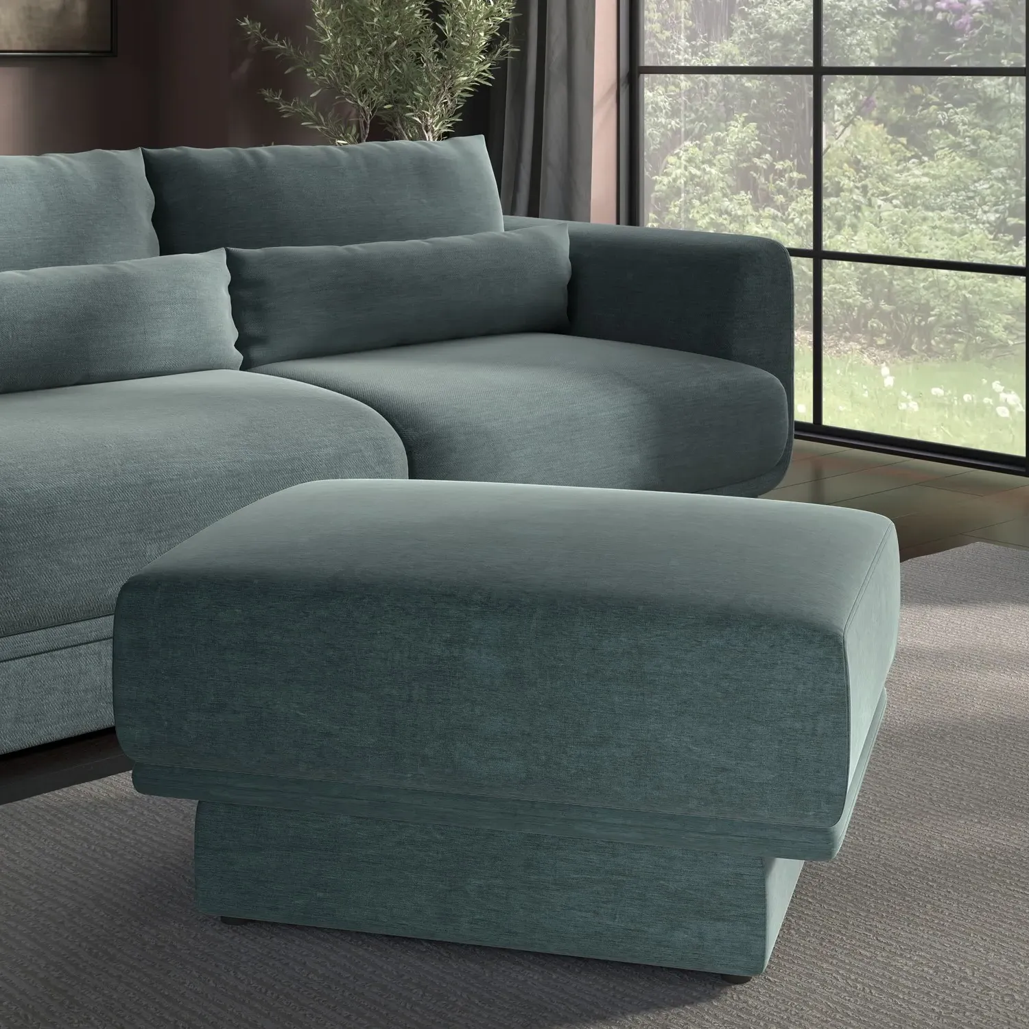 Footstool with Storage - Blue, Chenille image