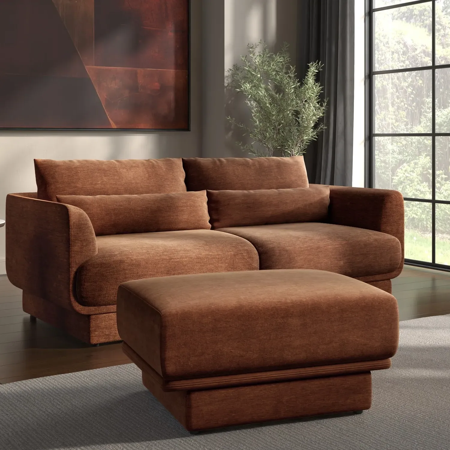 Footstool with Storage - Brown, Chenille