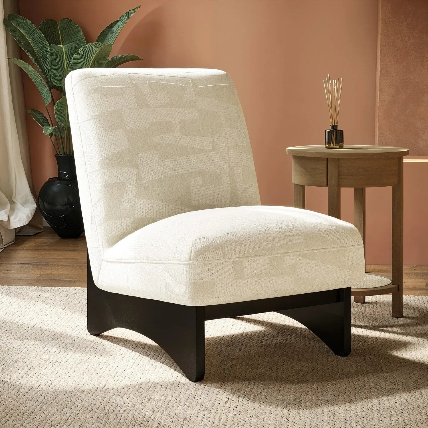 Armless Accent Chair with Jacquard Pattern - Beige image