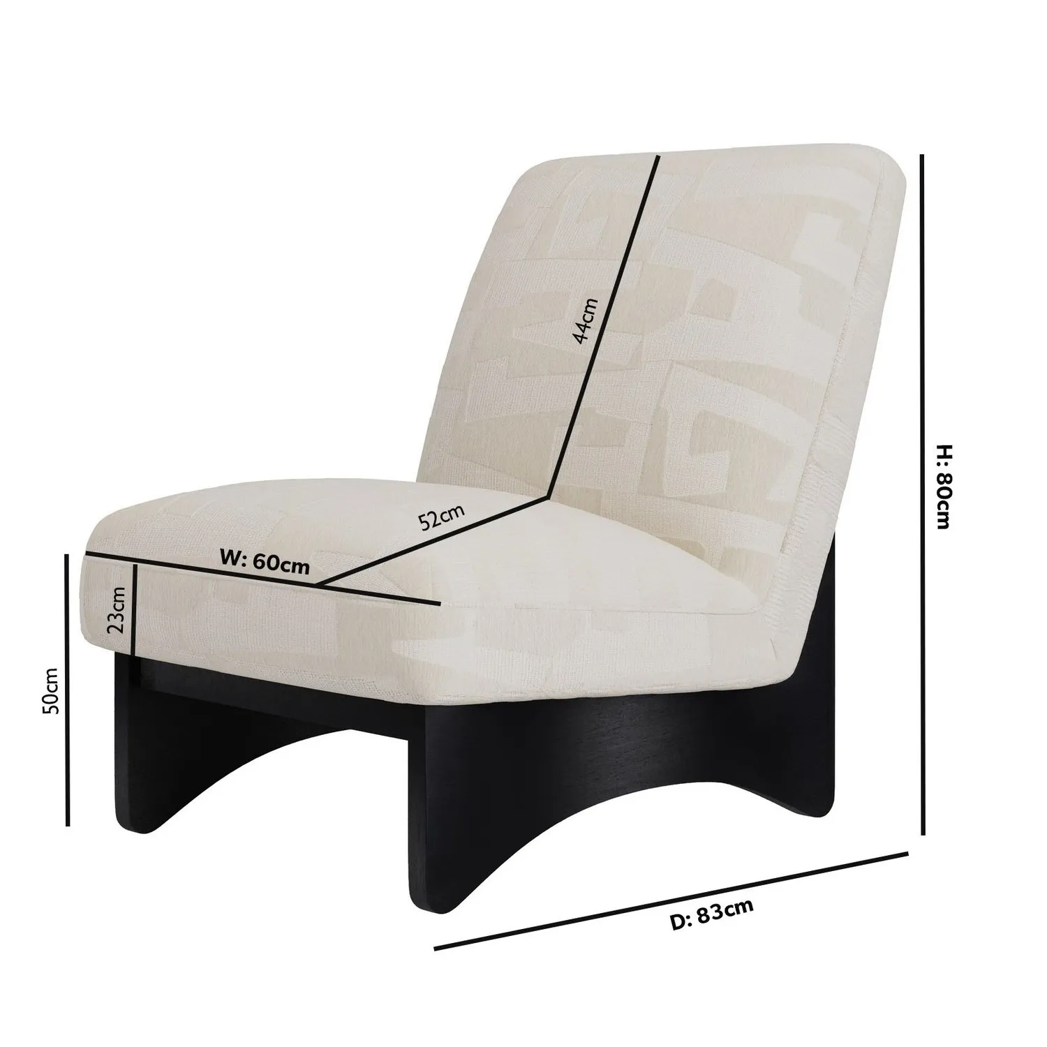 Armless Chair with Jacquard Pattern - Beige, Fabric