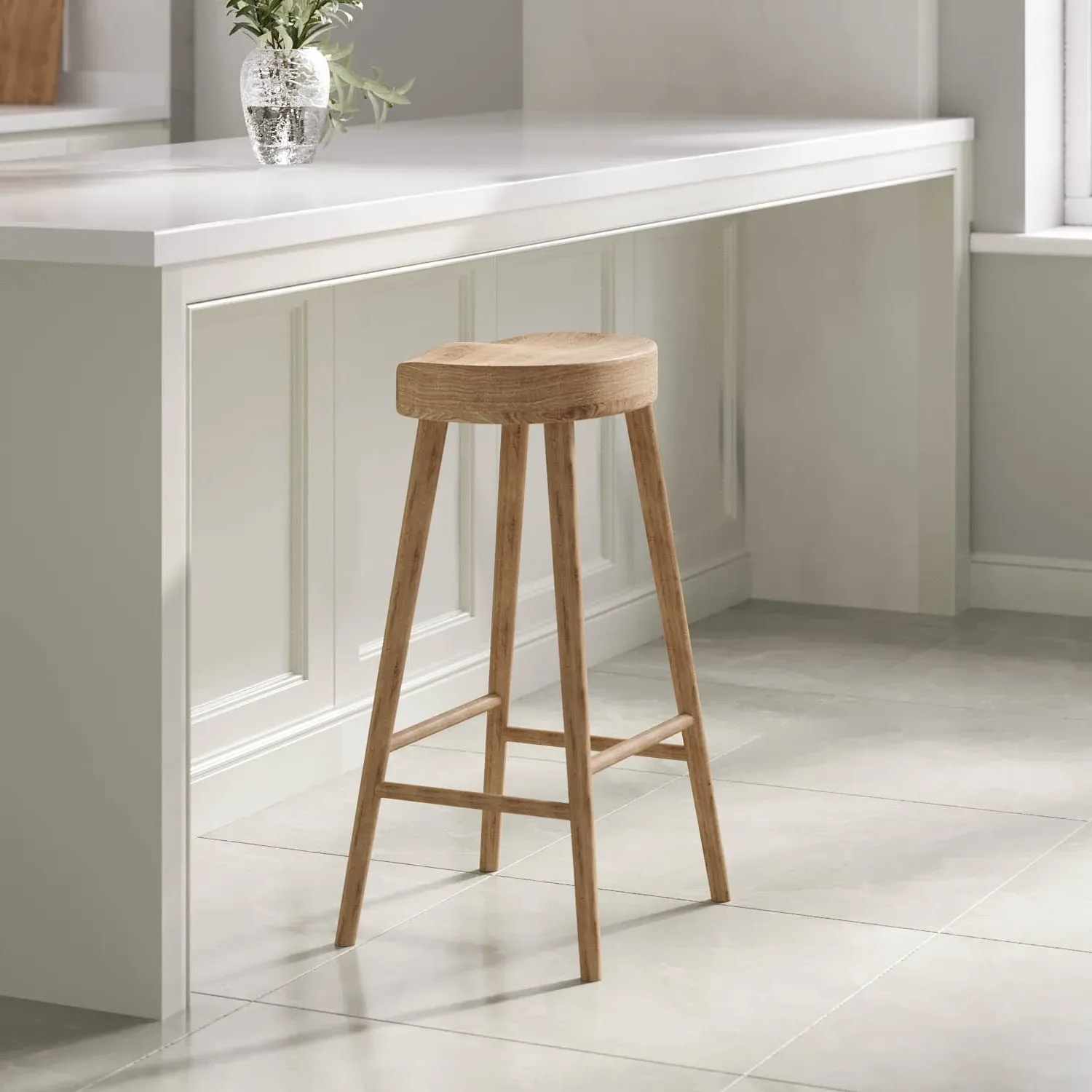 Kitchen Counter Stool - Brown, Solid Oak