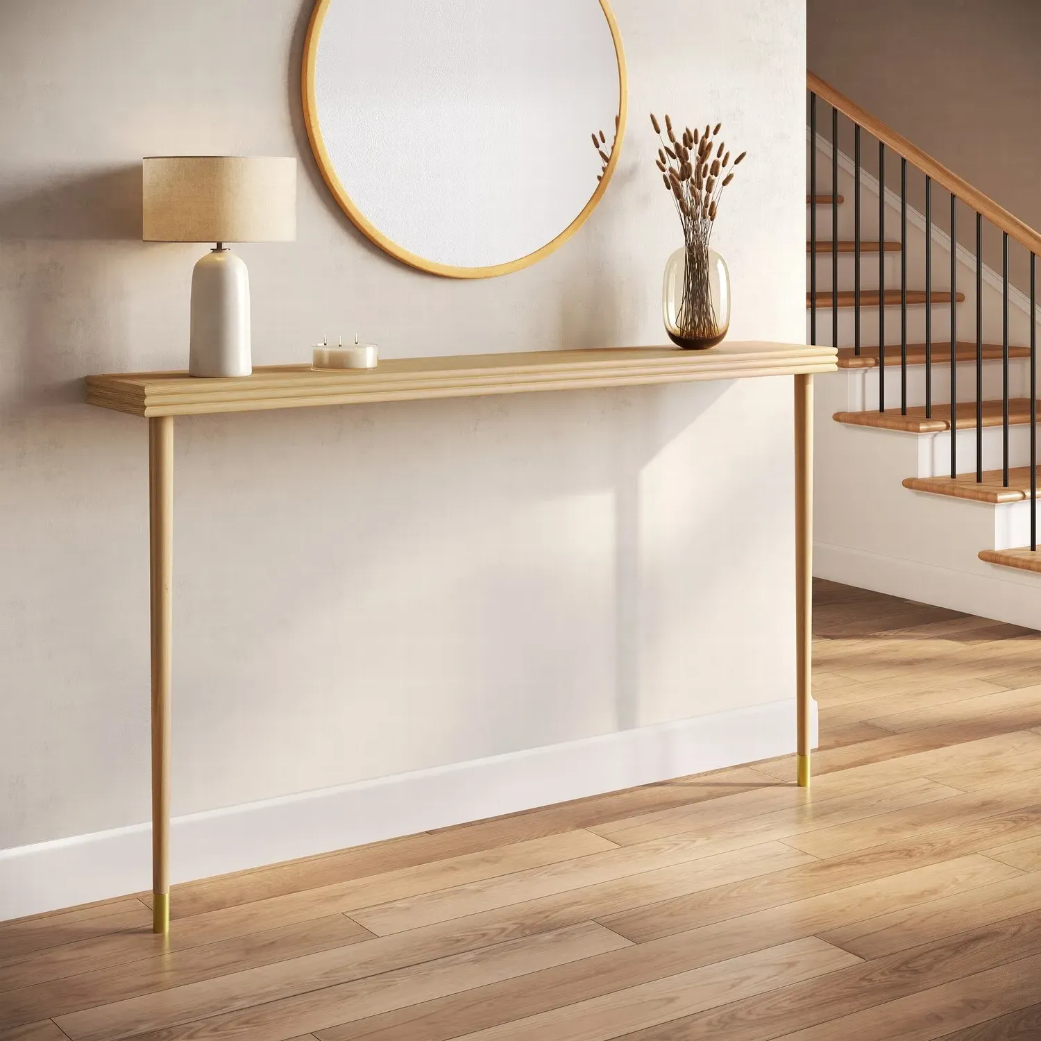 Large Console Table Wall-Mounted - Brown, Oak