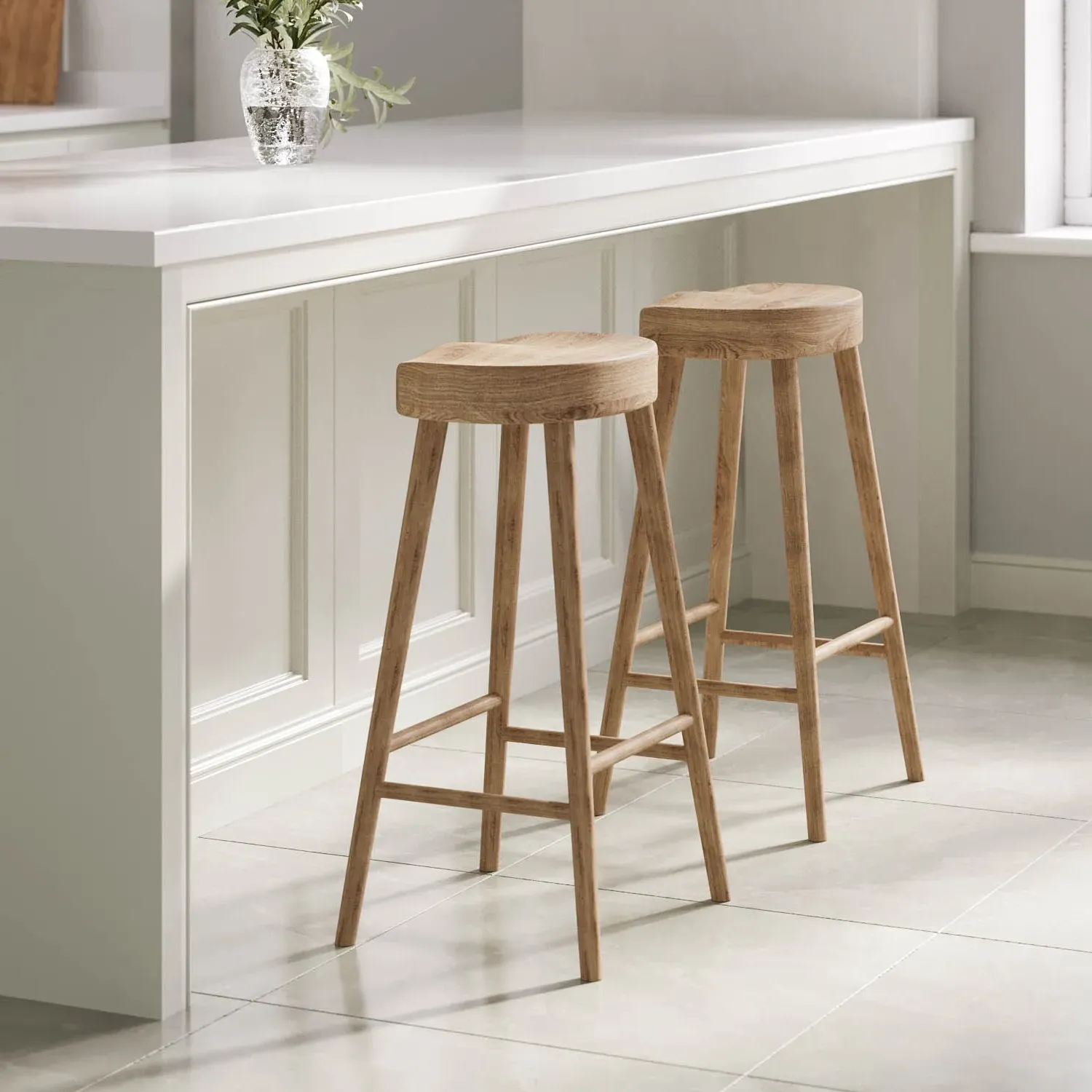 Set of 2 Counter Stools - Brown, Oak image