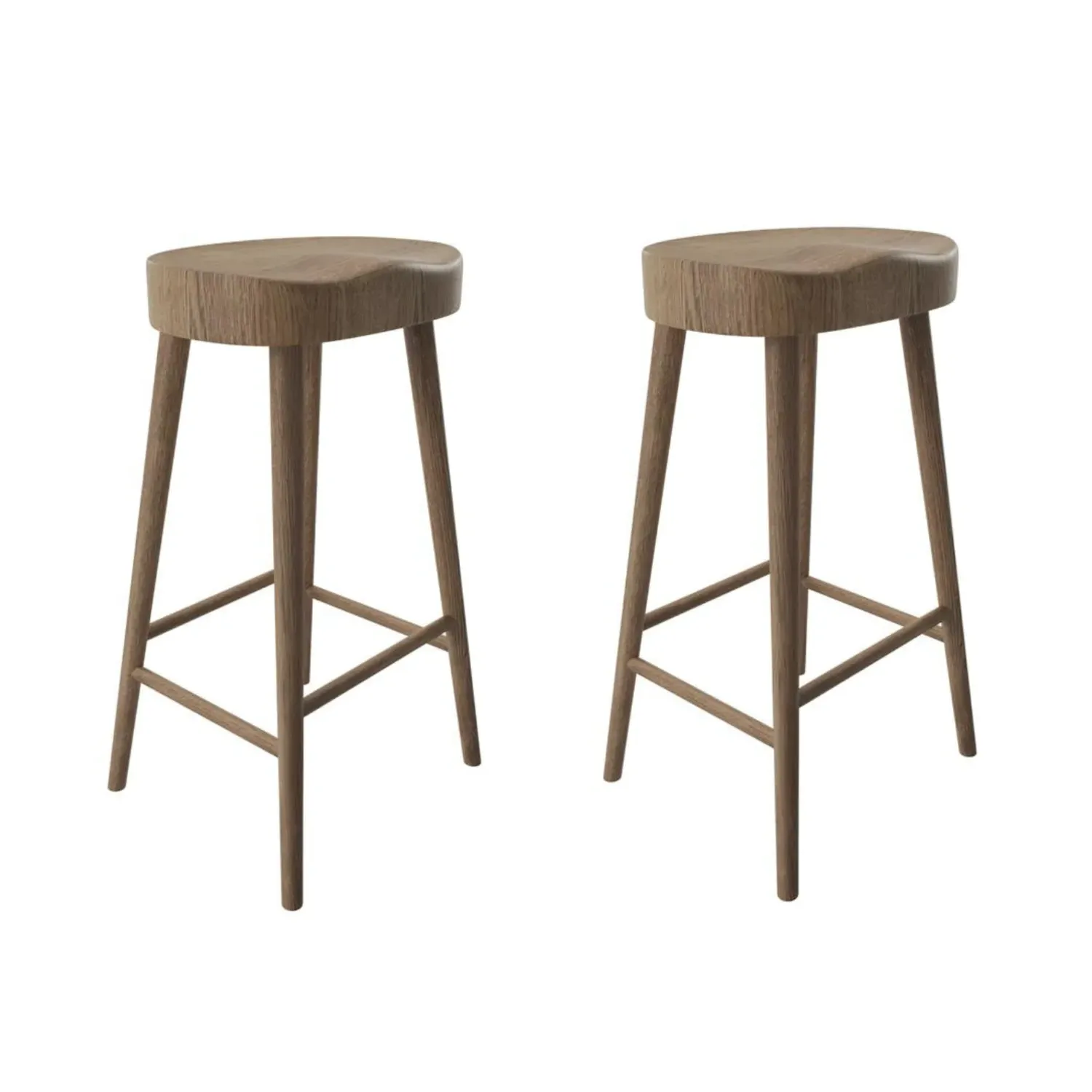 Set of 2 Counter Stools with Footrest - Brown, Oak