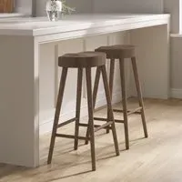 Set of 2 Counter Stools with Footrest - Brown, Oak