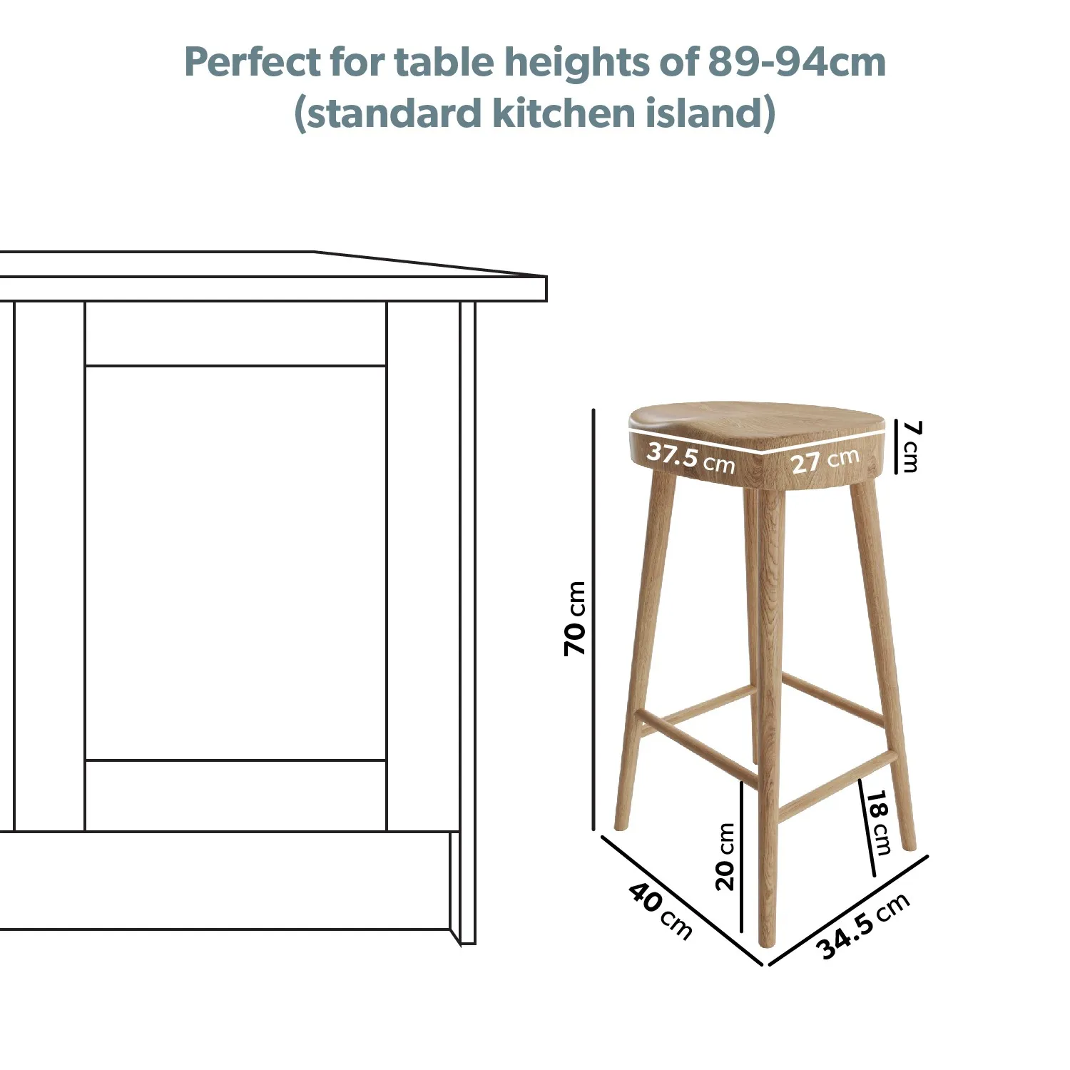 Set of 3 Counter Stools - Brown, Oak
