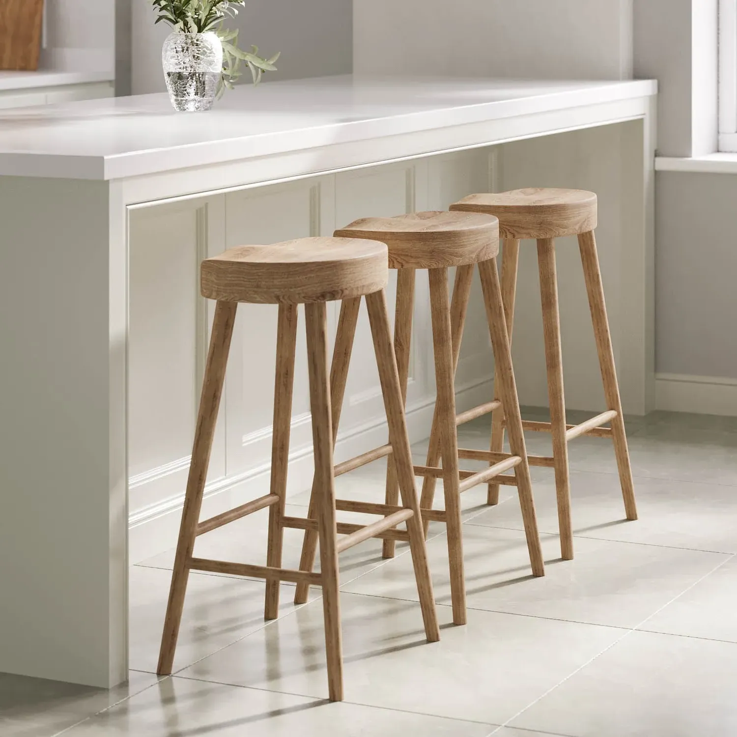 Set of 3 Counter Stools - Brown, Oak image