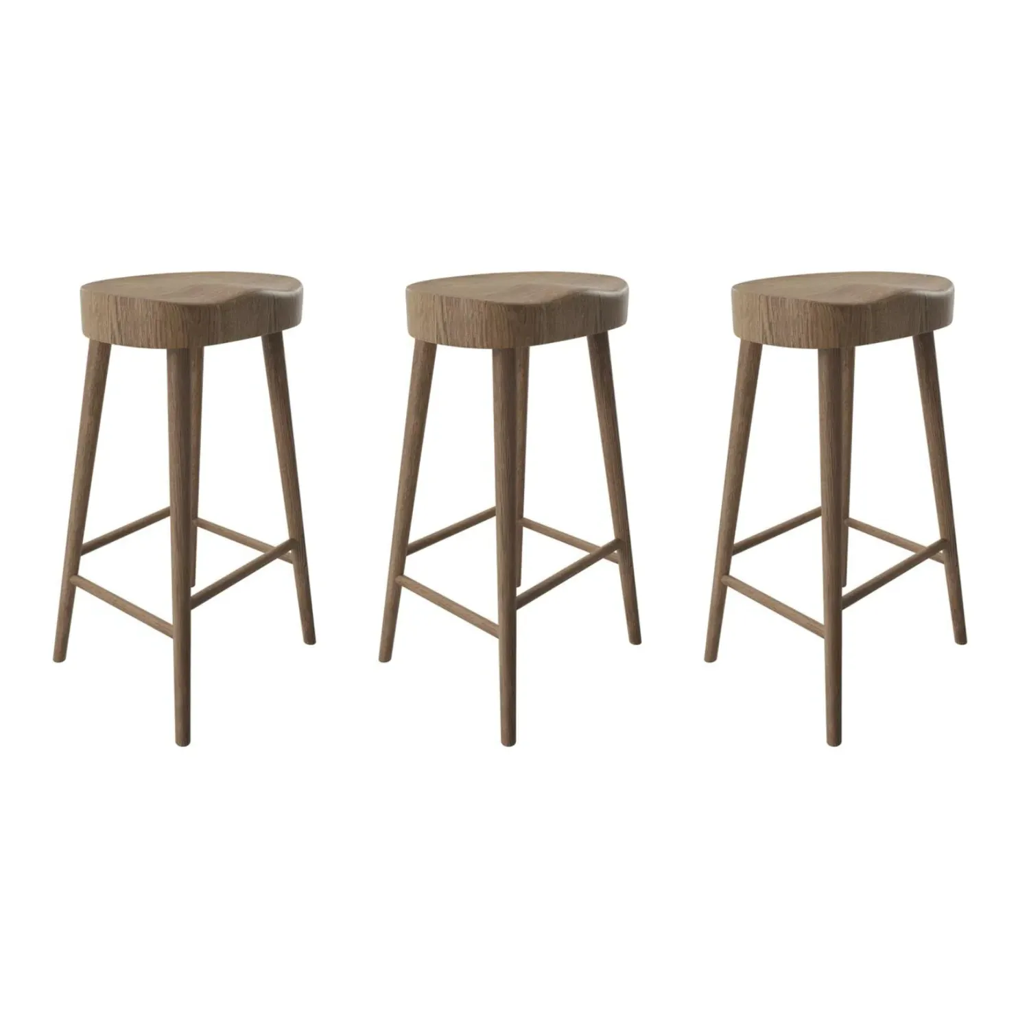 Set of 3 Counter Stools with Footrest - Brown, Oak