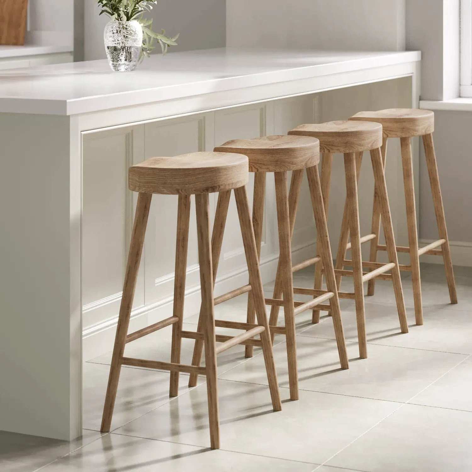 Set of 4 Counter Stools - Brown, Oak image