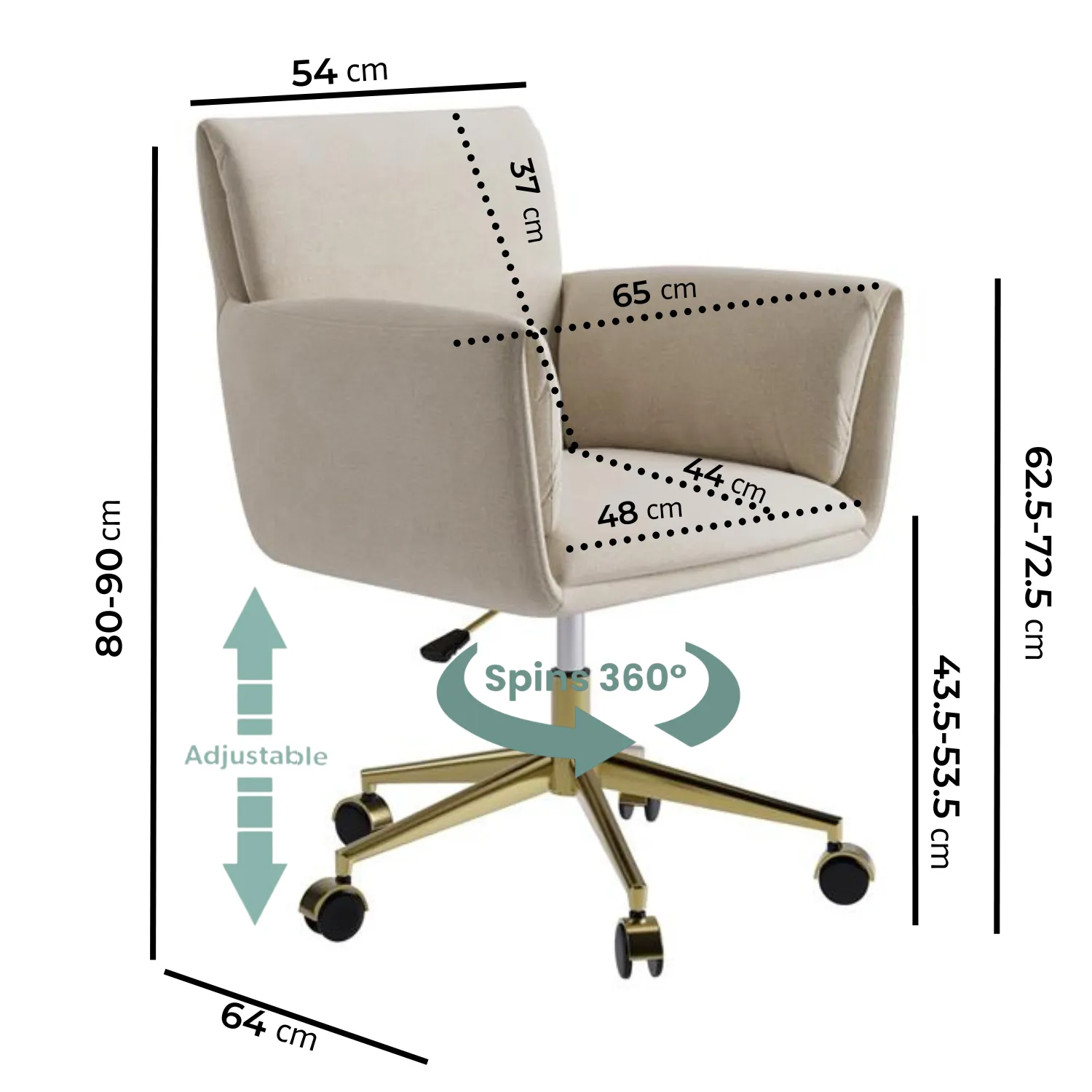 Swivel Office Chair with Gold Legs - Beige, Chenille