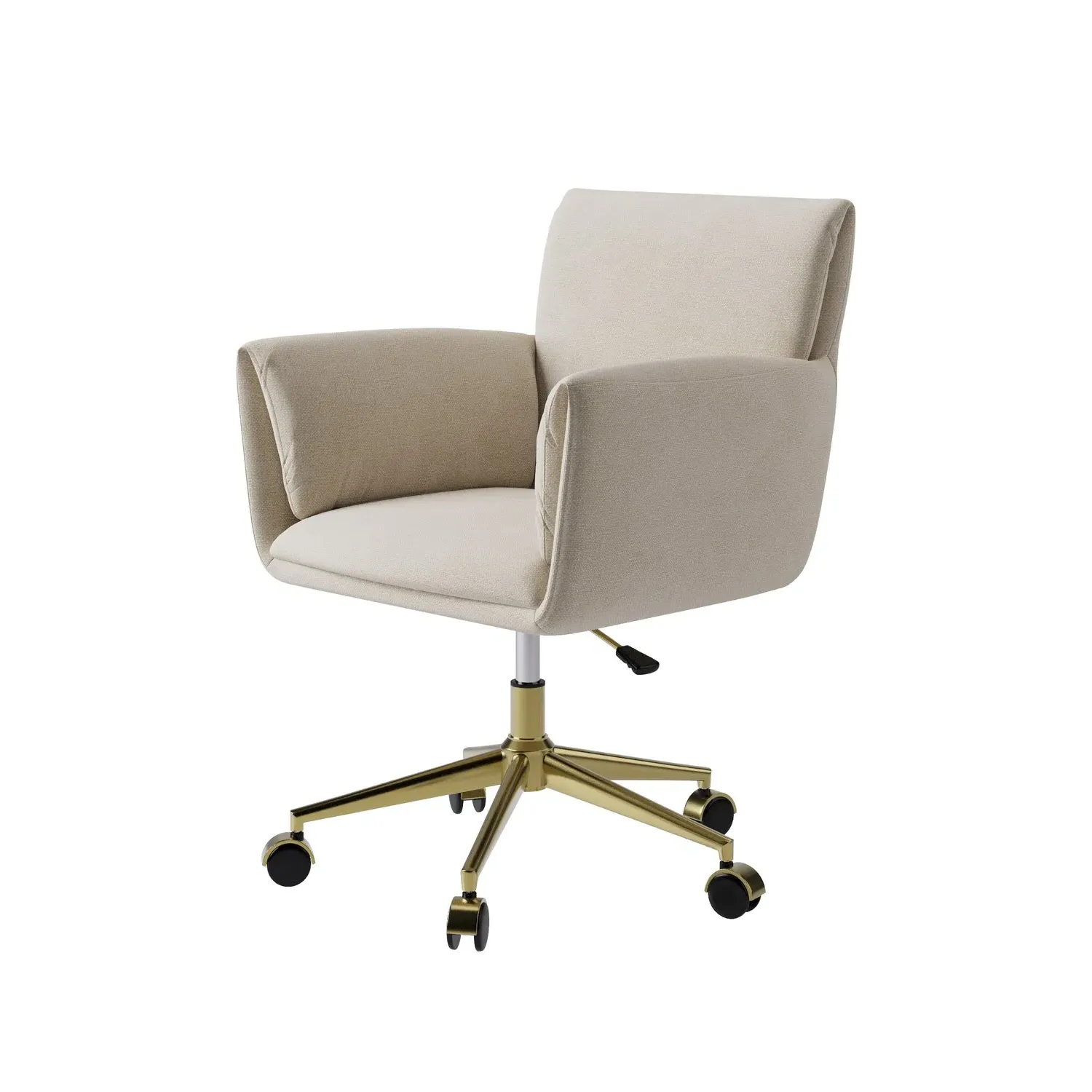 Swivel Office Chair with Gold Legs - Beige, Chenille