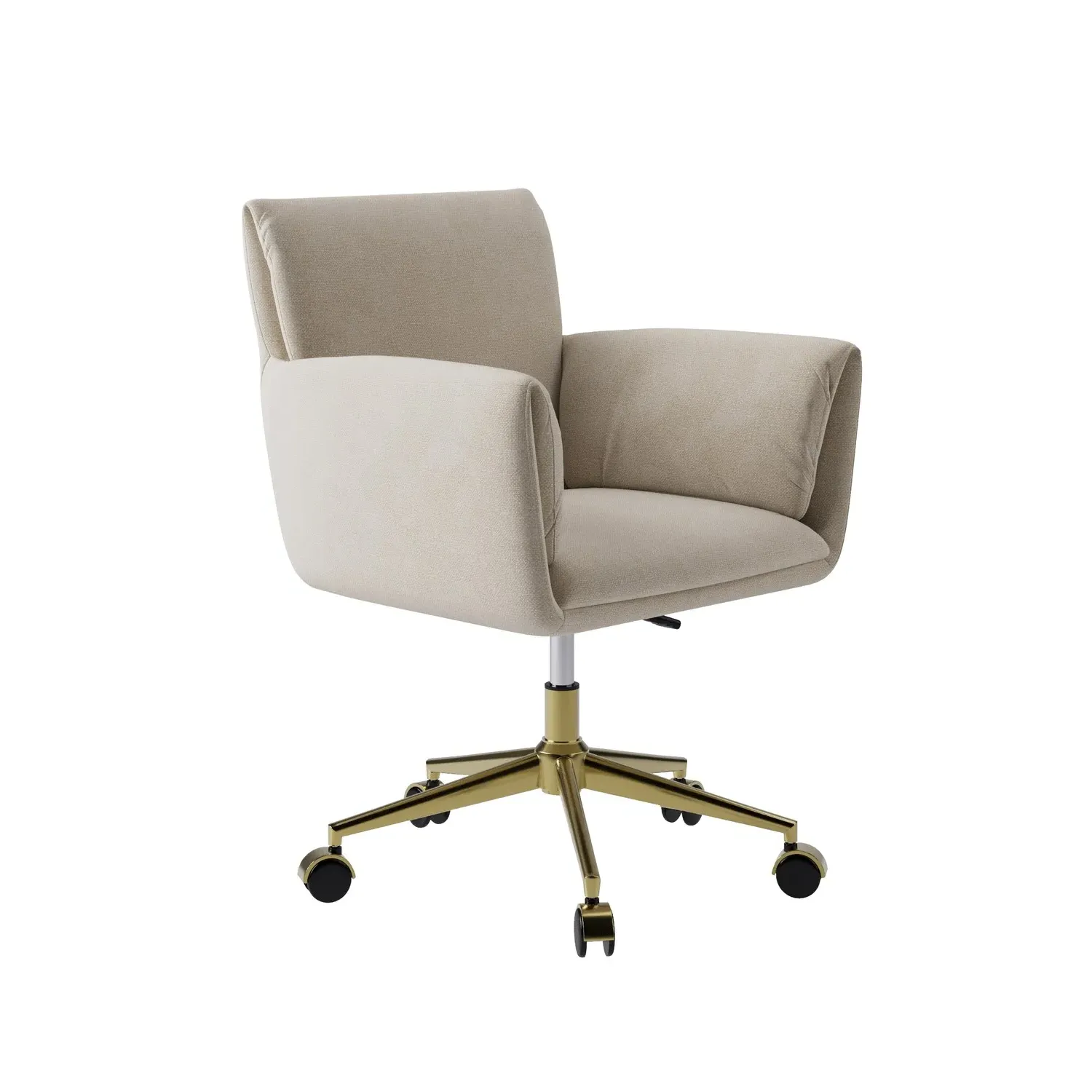 Swivel Office Chair with Gold Legs - Beige, Chenille