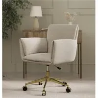 Swivel Office Chair with Gold Legs - Beige, Chenille
