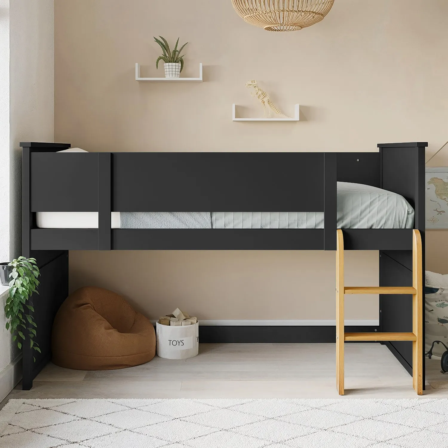Mid Sleeper Cabin Bed with Ladder - Grey, Wood