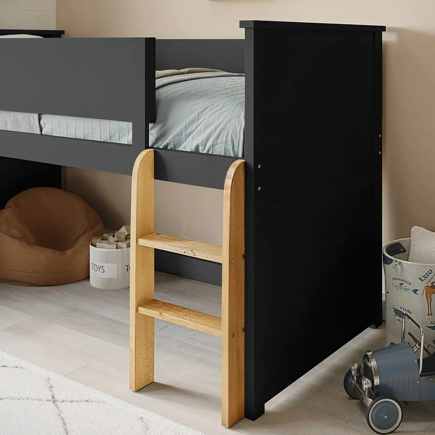 Mid Sleeper Cabin Bed with Ladder - Grey, Wood