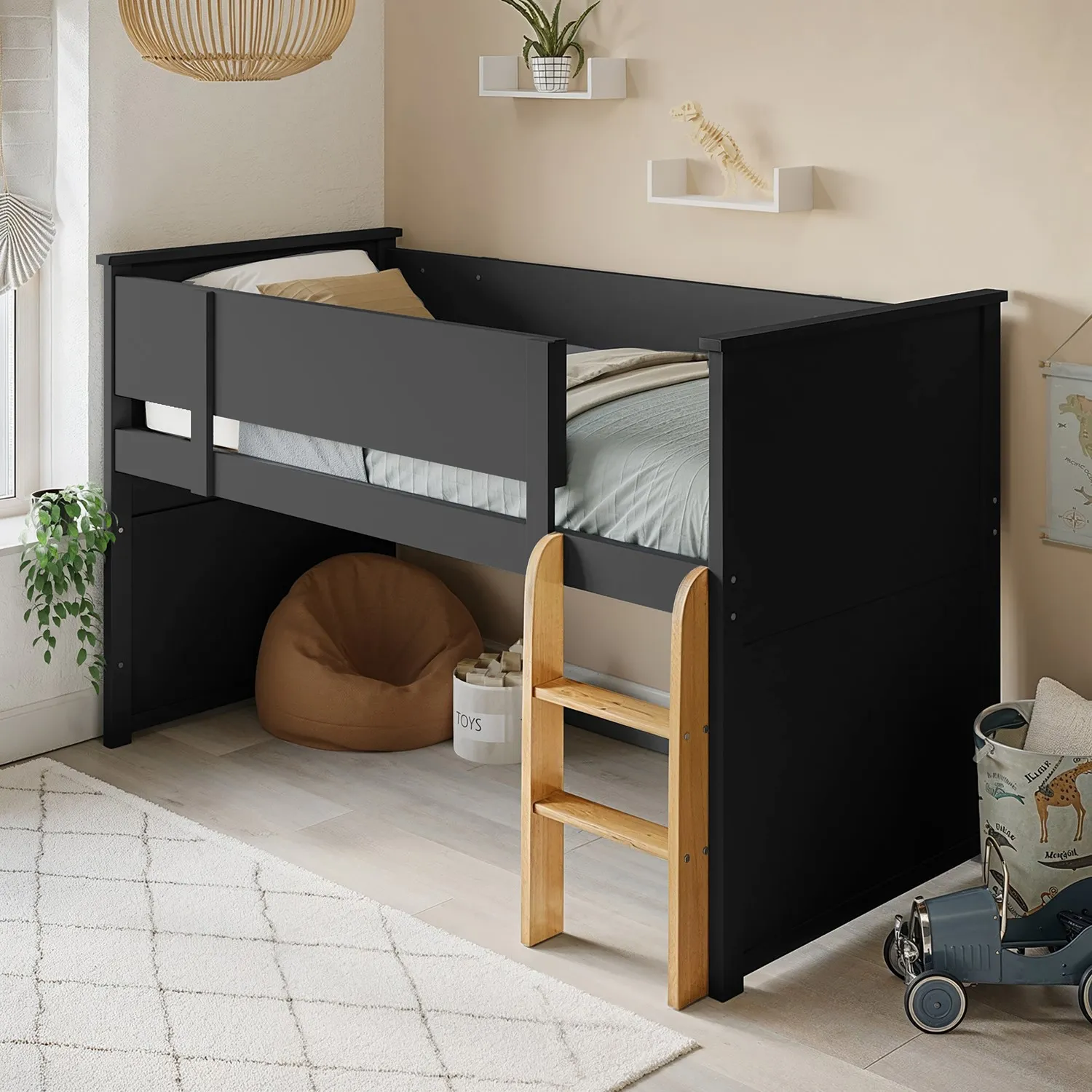 Mid Sleeper Cabin Bed with Ladder - Grey, Wood image