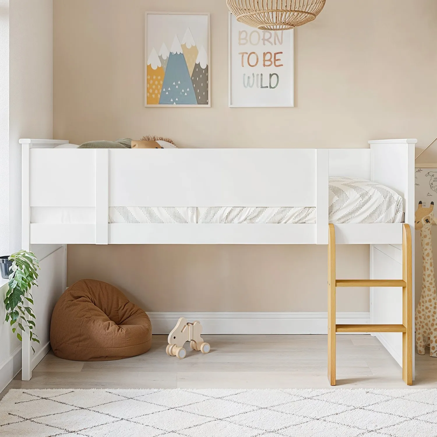 Mid Sleeper Cabin Bed with Ladder - White, Wood