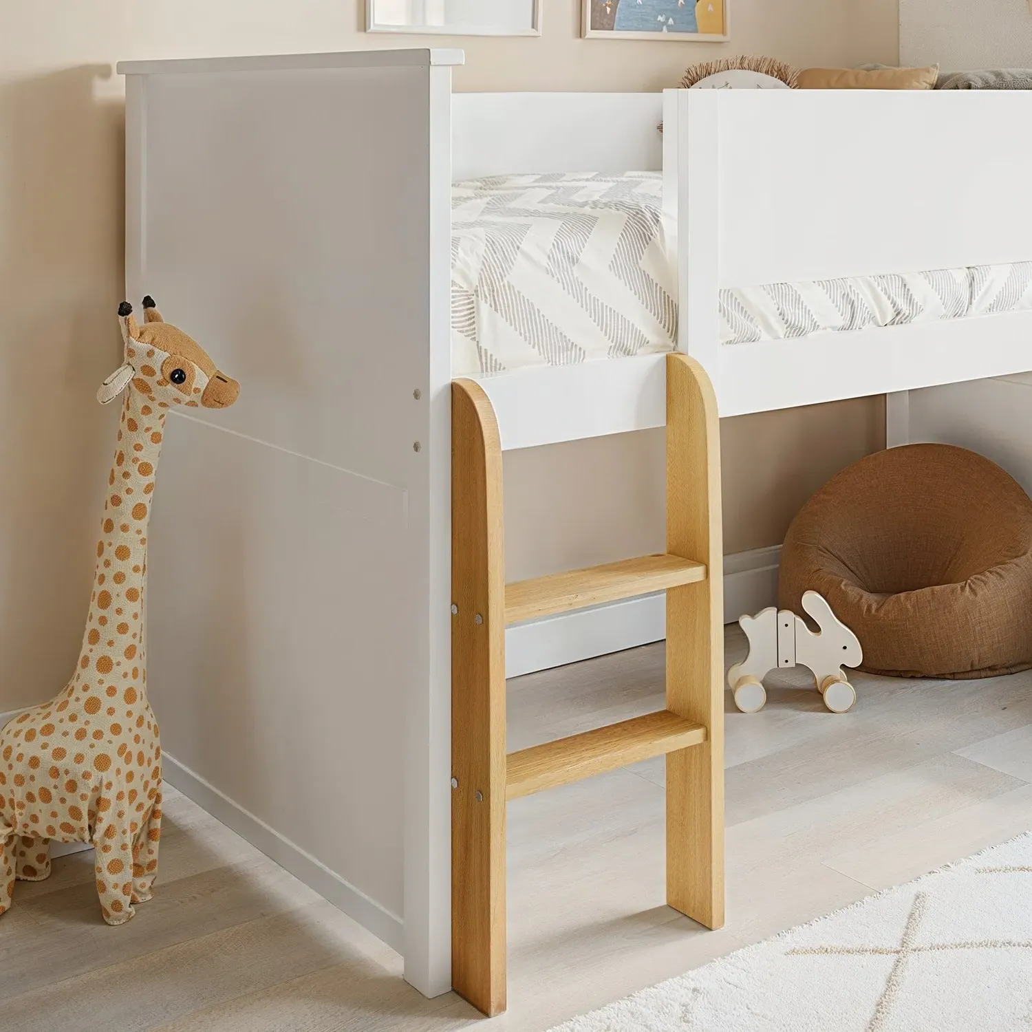 Mid Sleeper Cabin Bed with Ladder - White, Wood