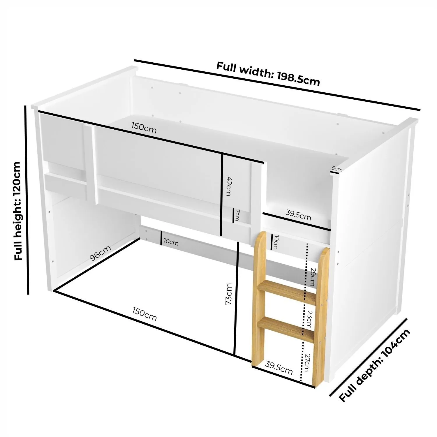 Mid Sleeper Cabin Bed with Ladder - White, Wood