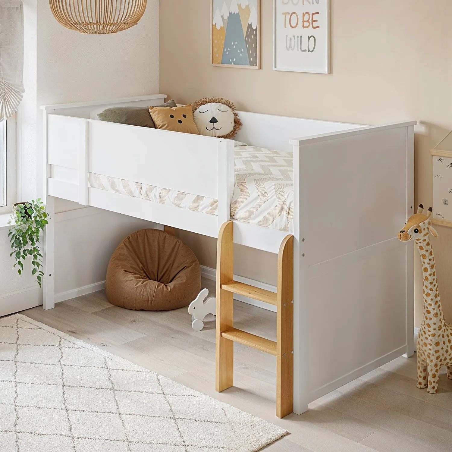 Mid Sleeper Cabin Bed with Ladder - White, Wood image