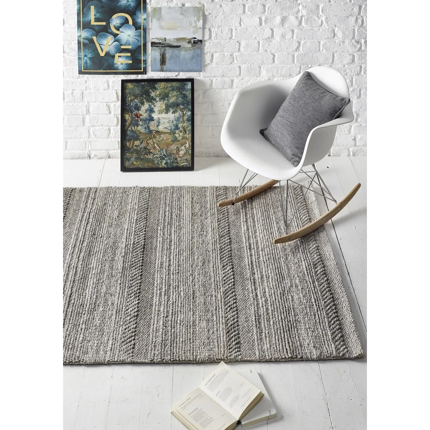 Large Chunky Knit Rug - Grey, Wool