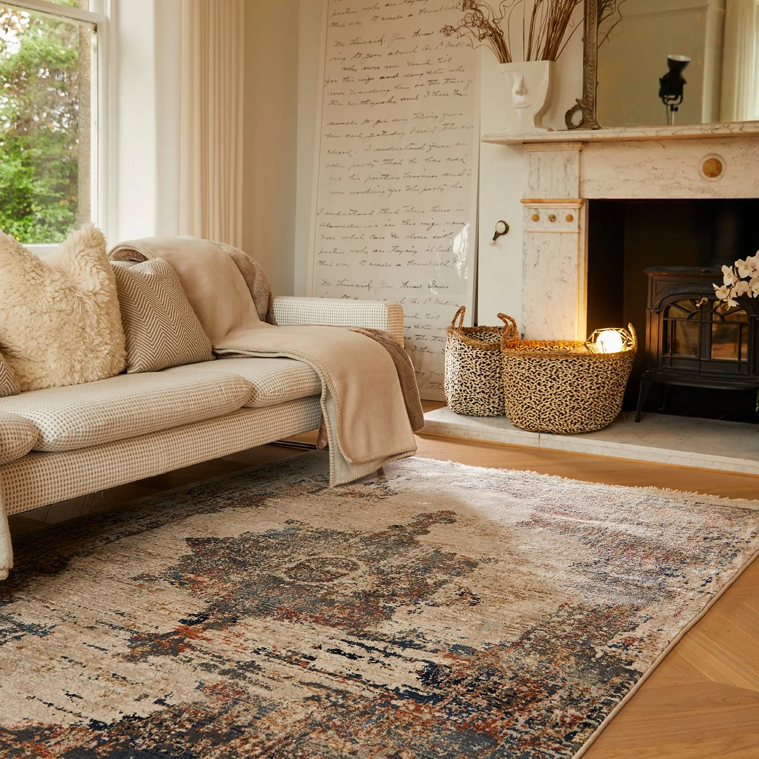 Large Distressed Rug - Multicoloured, Polypropylene