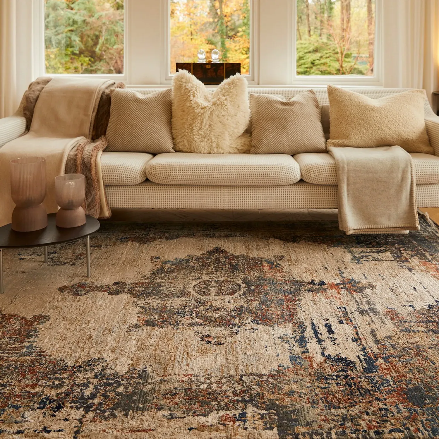 Large Distressed Rug - Multicoloured, Polypropylene