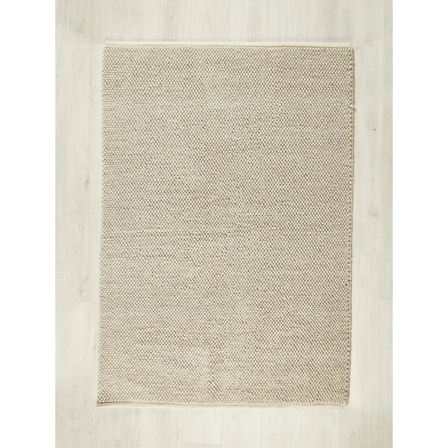 Large Hand Woven Textured Rug - Beige, Wool