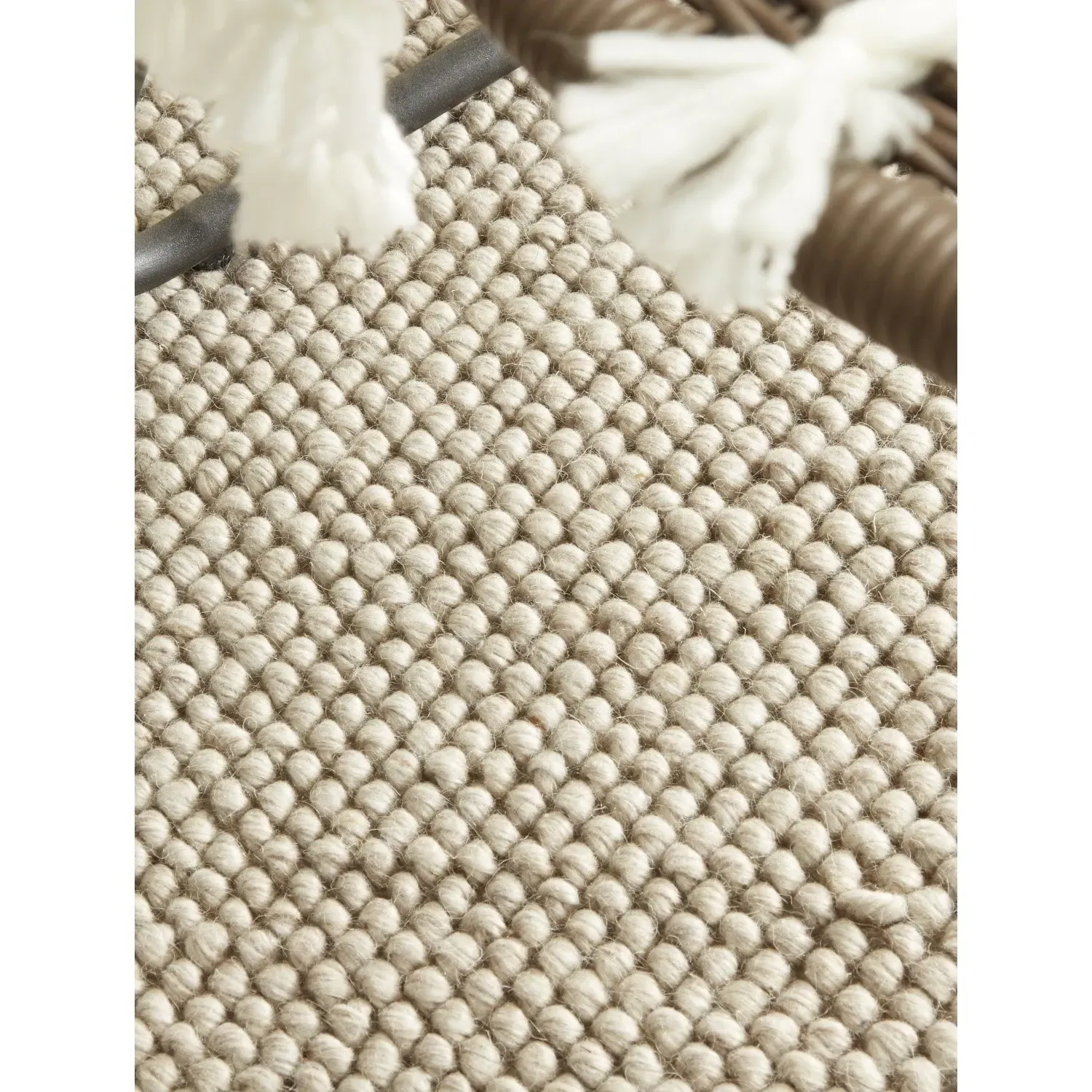 Large Hand Woven Textured Rug - Beige, Wool