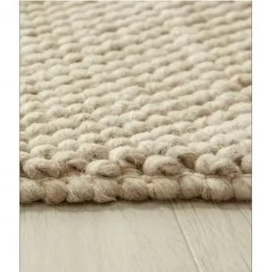 Large Hand Woven Textured Rug - Beige, Wool