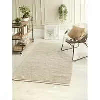 Large Hand Woven Textured Rug - Beige, Wool