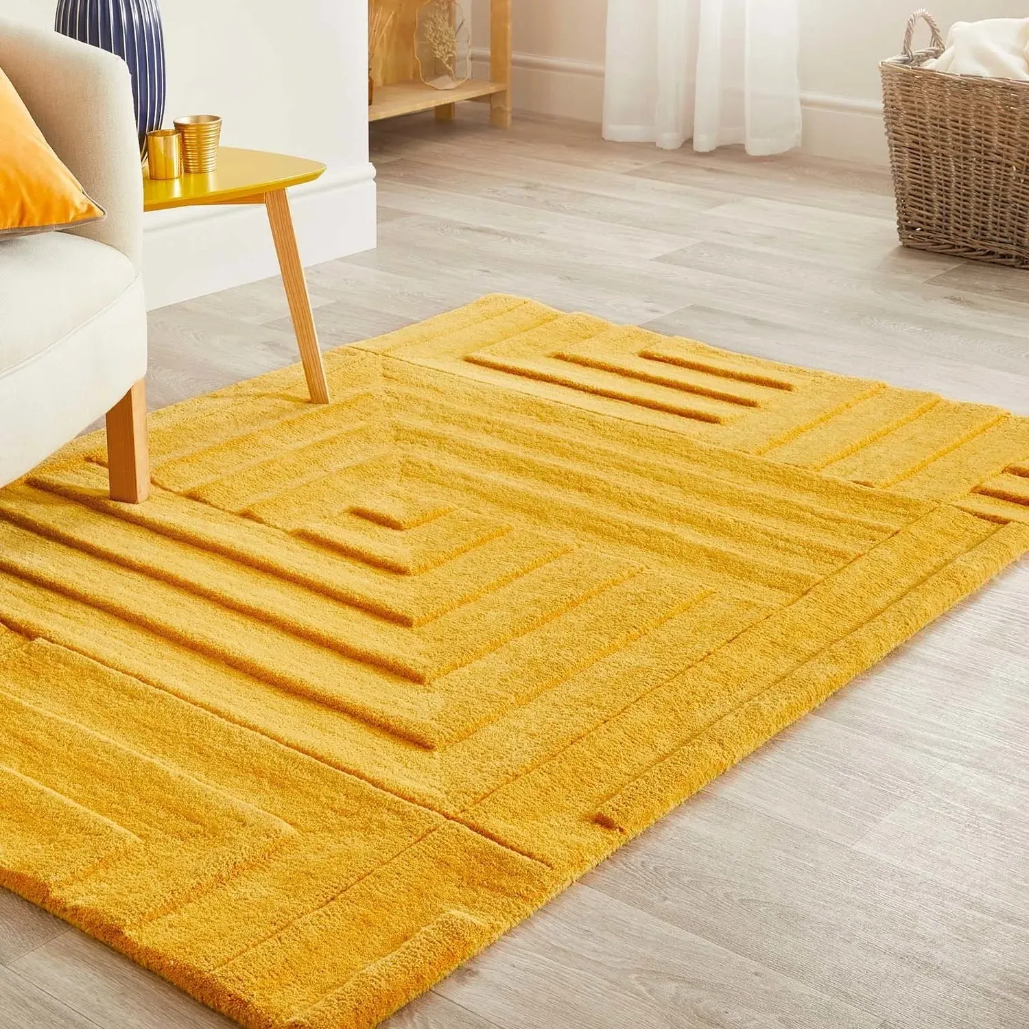 Linear Rug Hand Tufted - Ochre, Wool