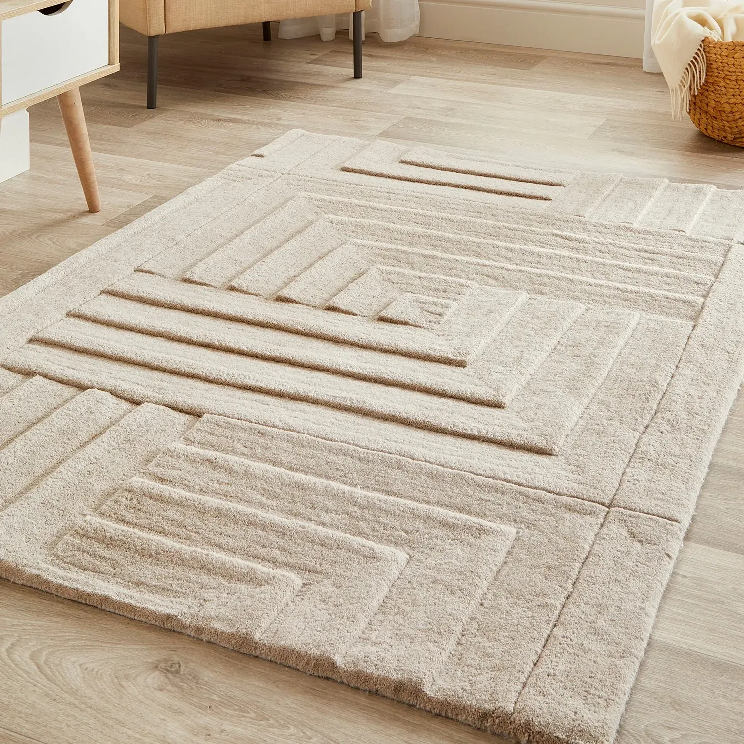 Linear Rug Hand Tufted - Stone, Wool