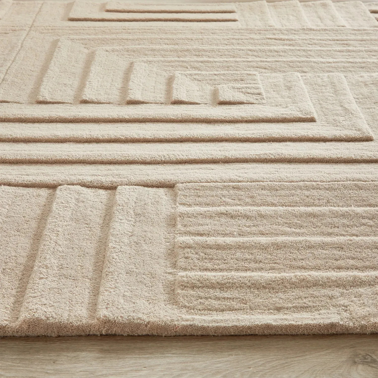Linear Wool Rug - Stone, Hand Tufted