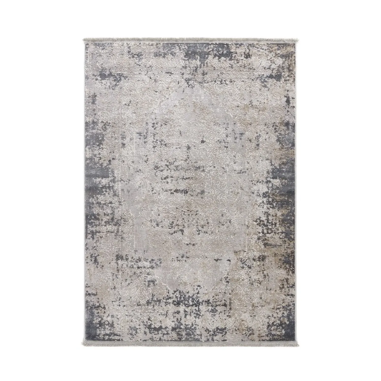 Medallion Area Rug with Fringe - Grey, Polypropylene