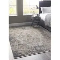 Medallion Rug with Fringed Edge - Blue, Polypropylene