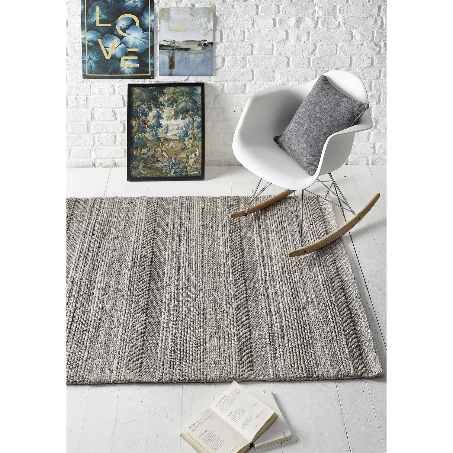 Medium Chunky Knit Rug - Grey, Wool