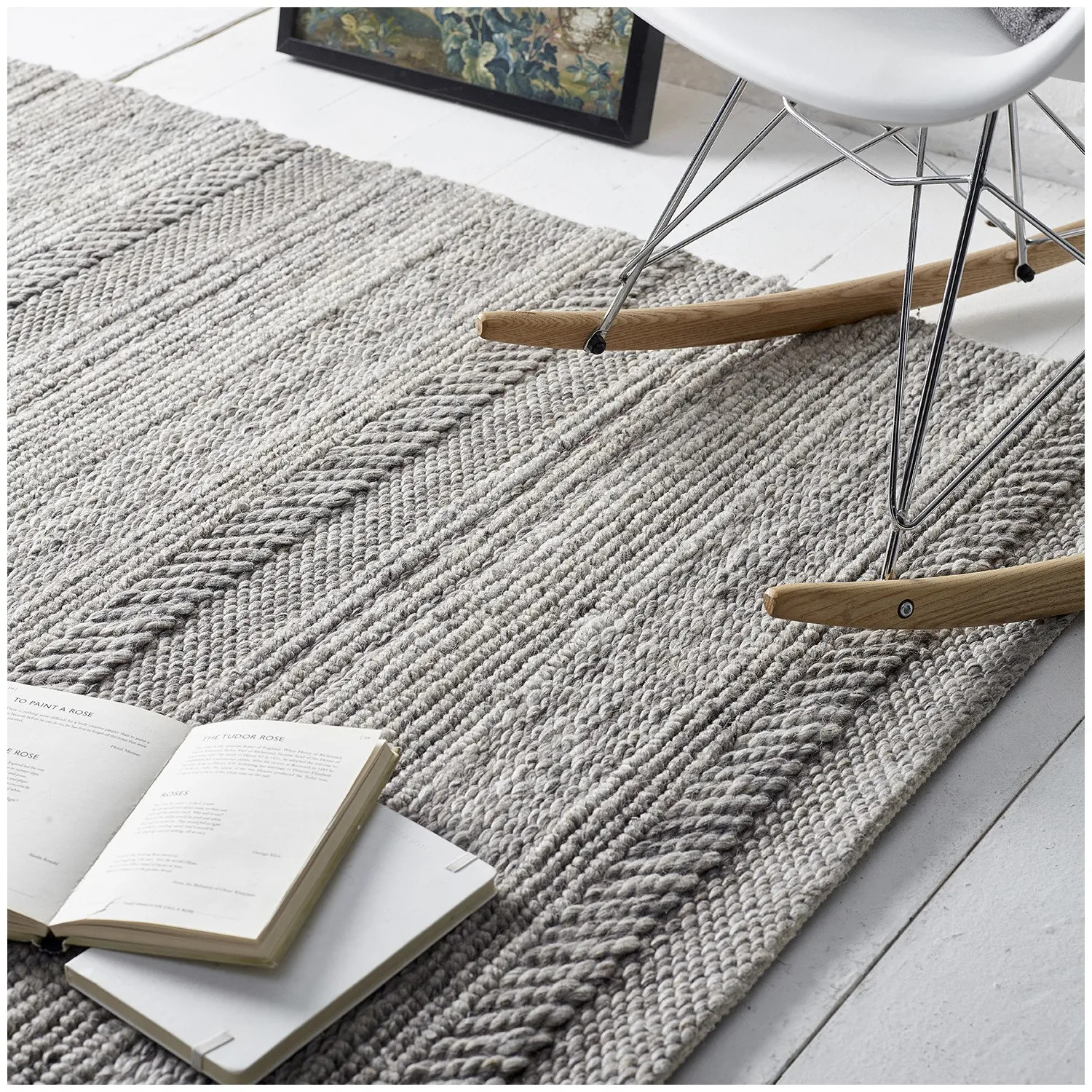 Medium Chunky Knit Rug - Grey, Wool