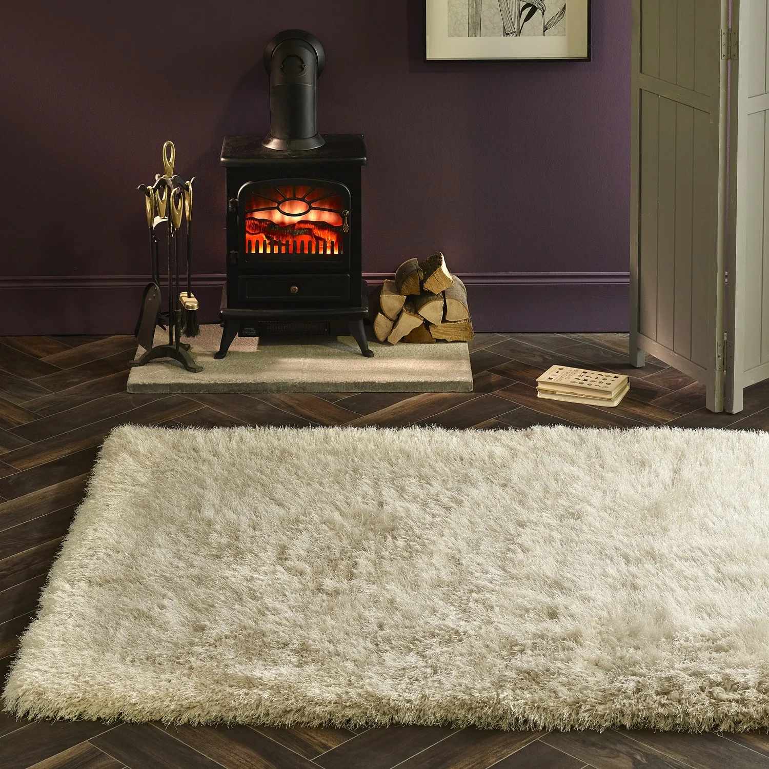 Rectangular Shaggy Rug - Cream