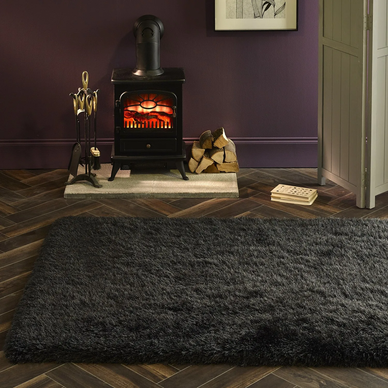 Rectangular Shaggy Rug - Grey
