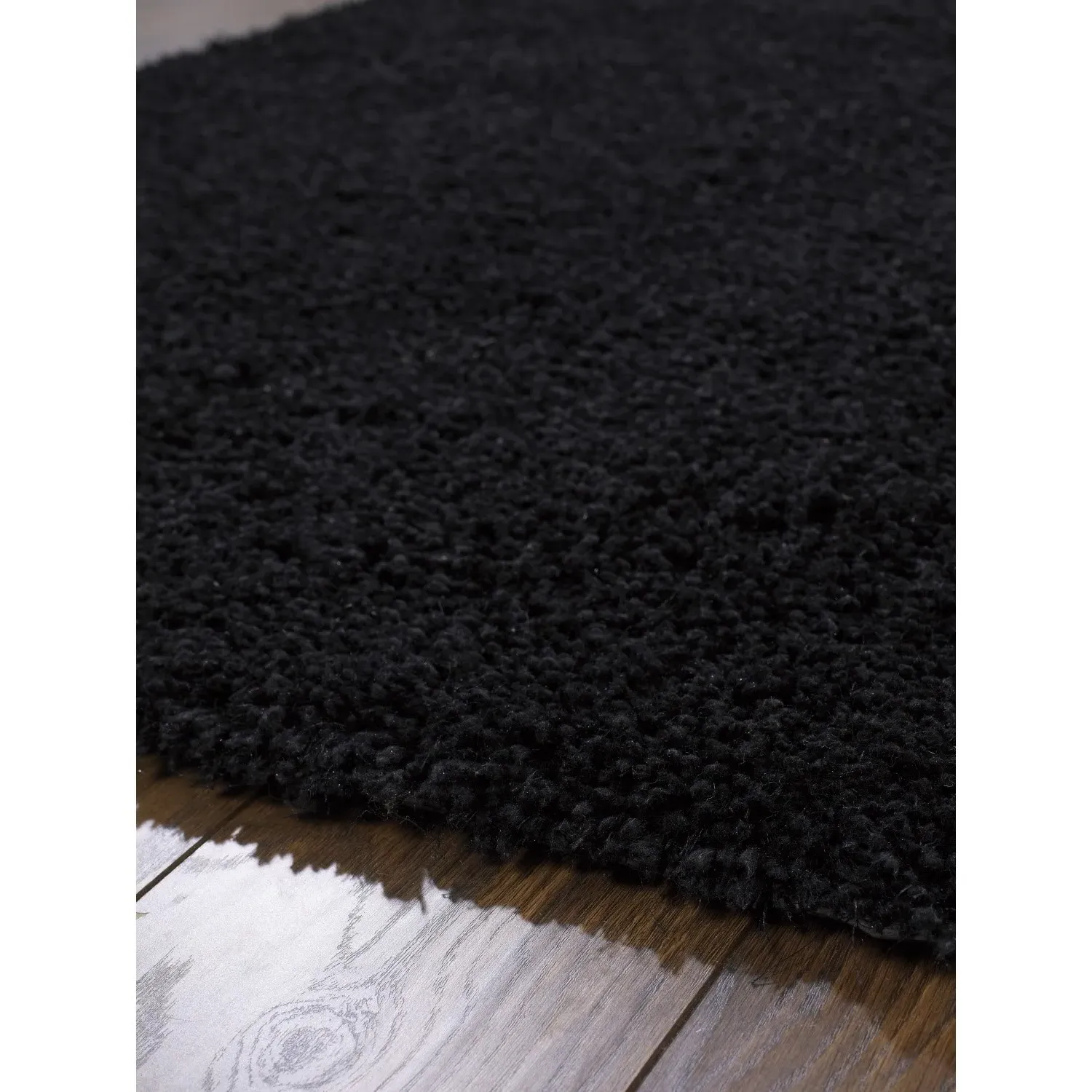 Round Shaggy Rug - Black, Polyester
