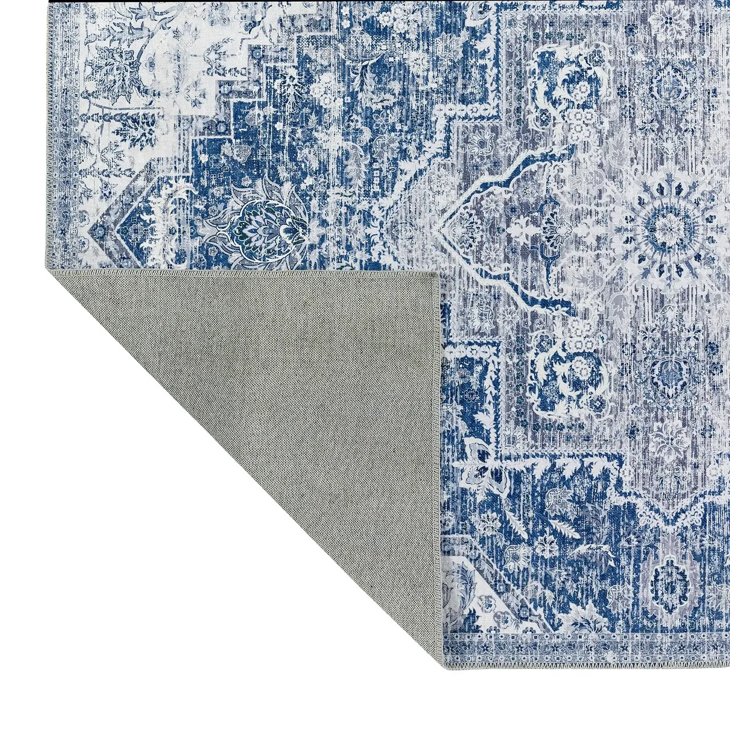 Washable Medallion Rug - Blue, Chenille