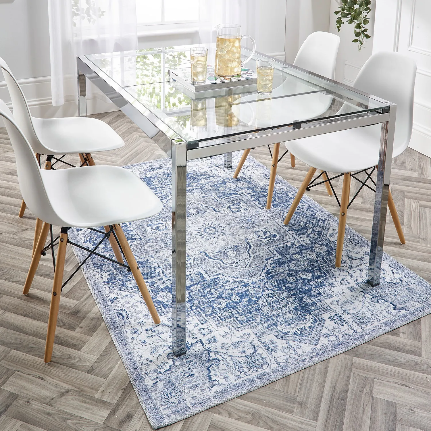 Washable Medallion Runner Rug - Blue, Chenille