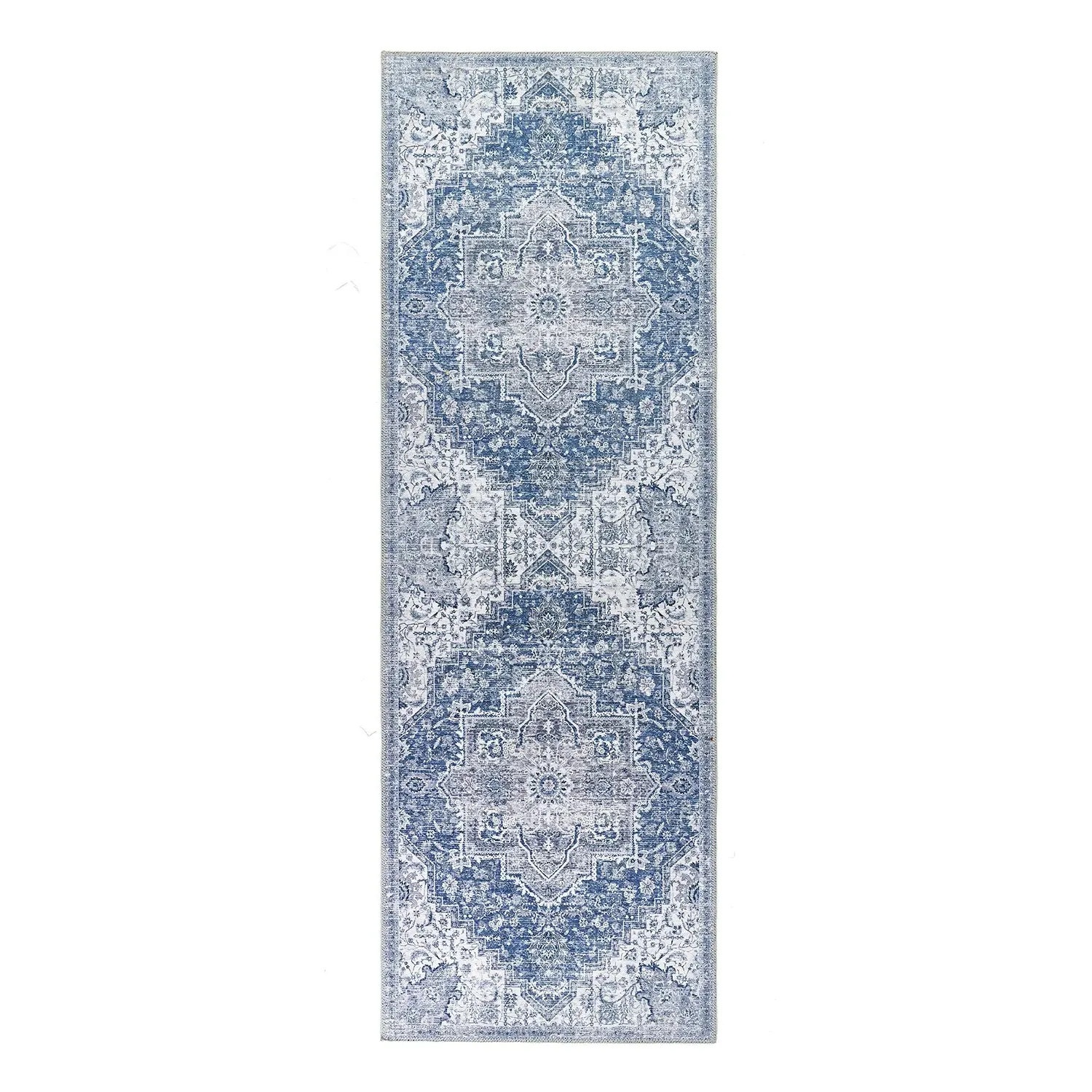 Washable Medallion Runner Rug - Blue, Chenille image