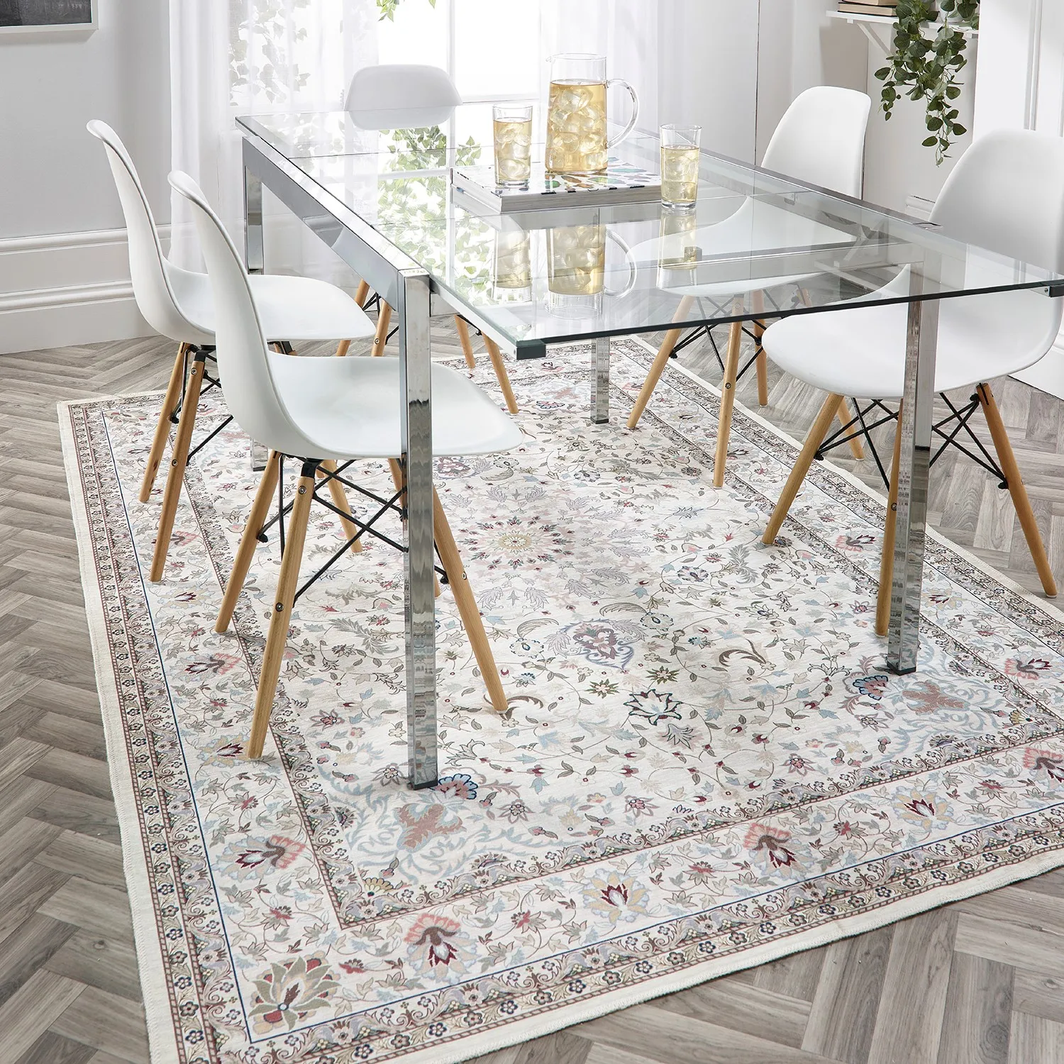 Washable Persian Rug - Beige, Chenille